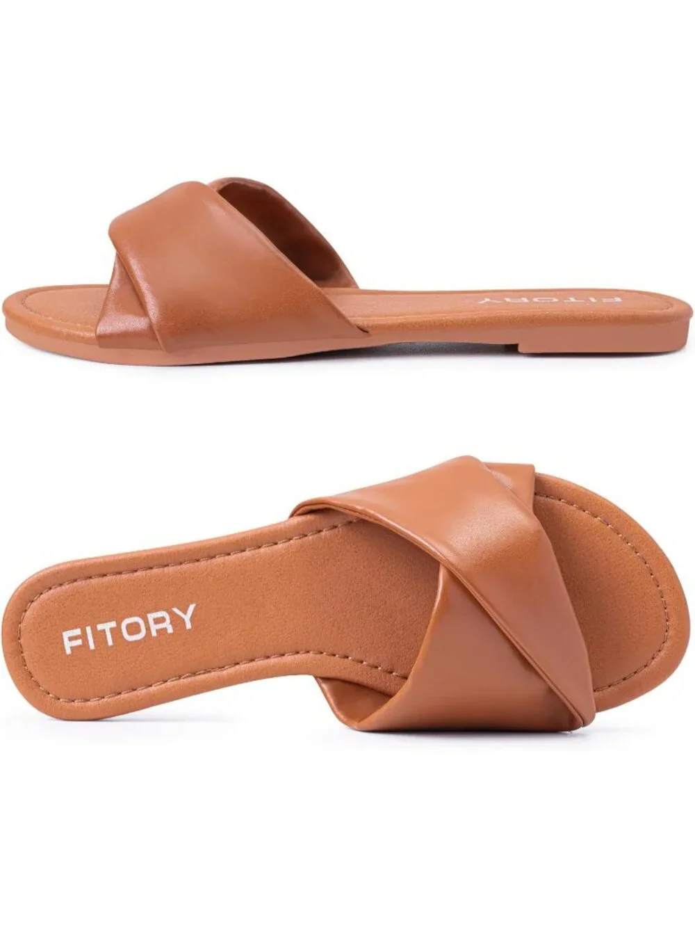 Women's Dark Brown Flat Sandals Fashion Slides With Soft Leather Slippers Casual